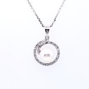 9ct White Gold Cultured Pearl &amp; Diamond Spiral Pendant GPX82 image