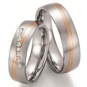 Steel Wedding Ring with 14K Rose Gold Diagonal Stripe image