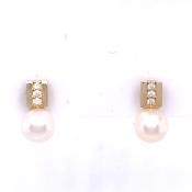 9ct Gold Freshwater Pearl  &amp; CZ Stud Earrings GEP241 image