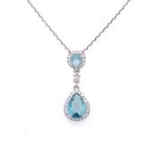 Sterling Silver Aqua CZ Teardrop Pendant GL1054 image