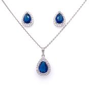 Sterling Silver Sapphire CZ Teardrop Halo Pendant &amp; Earring Set GL1173BL image
