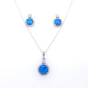 Sterling Silver Blue Opal CZ Halo Pendant &amp; Earring Set GL1177 image