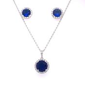 Sterling Silver Sapphire CZ Halo Pendant &amp; Earring Set GL1183BL image