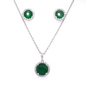 Sterling Silver Emerald CZ Halo Pendant &amp; Earring Set GL1183GR image