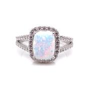 Sterling Silver Opal CZ Cushion Halo Ring GL700 image