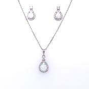 Sterling Silver Opal CZ Teardrop Halo Pendant &amp; Earring Set GL848 image