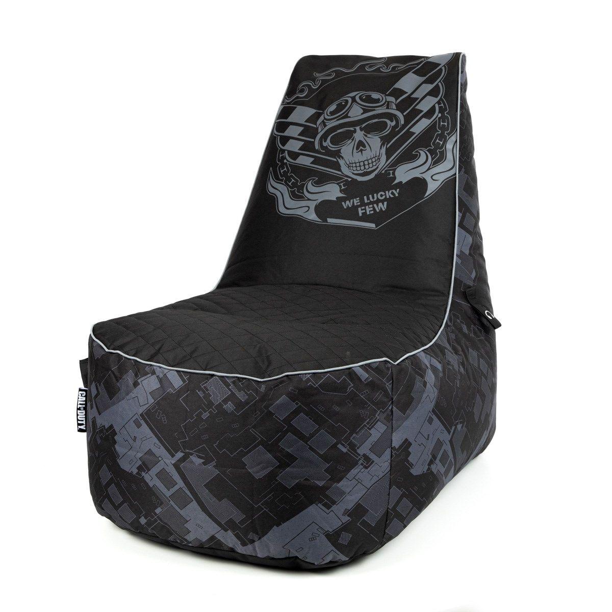 Call of Duty Ghost Beanbag - Black, High Back, Controller Pocket, Headphone Strap, Quilted Seat, Geometric Pattern, Skull Design
