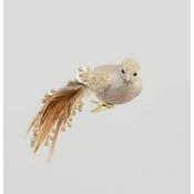 23cm Glitter Bird W/Clip Champagne