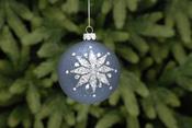8cm Matt Blue W Silver Glitter Glass Ball 34614