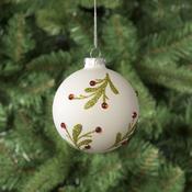 8cm White Glass Ball with Mistletoe Design 18238 image