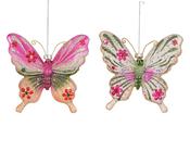 Butterfly Glass Ornament Pink W GLitter 125080