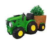 Green Tractor &amp;amp; Trailer Planter W Solar Lights G0311