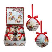 4pcs 75mm baubles w/Robins in Santa Hat Gift Box 80807 image
