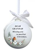 Glass Bauble W Robin &amp;amp; Bow Tie Hanger Grandad