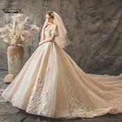 ウェディングドレス ウェディングドレス白 パーティードレス 可愛いレース 花嫁ロングドレス 結婚式 トレーンライン 二次会 エレガント お呼ばれ ホワイト オフショルダー 引き裾 ウエディングドレス 二次会 花嫁 image