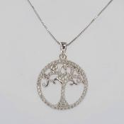 Sterling Silver White Cubic Zirconia Tree of Life Pendant