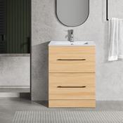 Oreo 600mm 2‑Drawer Oak Vanity Unit &amp; Basin - Best Price Tiles image