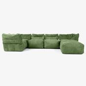 5 Piece Closed Chaise Modular Sofa Set - Cord Forest Green image