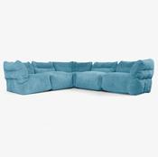 5 Piece Corner Modular Sofa Set - Cord Aegean Blue