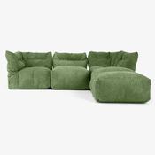 3 Piece Closed Chaise Modular Sofa Set - Cord Forest Green image