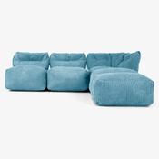3 Piece Open Chaise Modular Sofa Set - Cord Aegean Blue