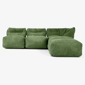 3 Piece Open Chaise Modular Sofa Set - Cord Forest Green image