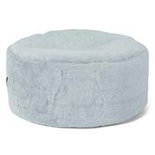 Large Round Footstool - Fluffy Faux Fur Rabbit Dusty Blue