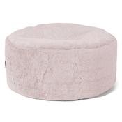 Large Round Footstool - Fluffy Faux Fur Rabbit Dusty Pink