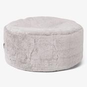 Large Round Footstool - Fluffy Faux Fur Rabbit Light Grey