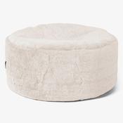 Large Round Footstool - Fluffy Faux Fur Rabbit White