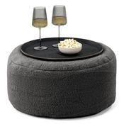 Ottoman Pouf with a Serving Tray - Boucle Graphite Grey