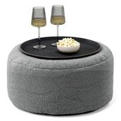 Ottoman Pouf with a Serving Tray - Boucle Grey