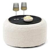 Ottoman Pouf with a Serving Tray - Boucle Ivory