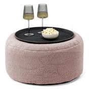Ottoman Pouf with a Serving Tray - Boucle Pink