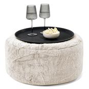 Ottoman Pouf with a Serving Tray - Fluffy Faux Fur Rabbit Golden Brown