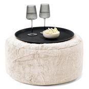 Ottoman Pouf with a Serving Tray - Fluffy Faux Fur Rabbit White