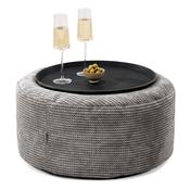 Ottoman Pouf with a Serving Tray - Pom Pom Charcoal Grey image