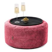 Ottoman Pouf with a Serving Tray - Pom Pom Pastel Red image