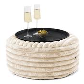 Ottoman Pouf with a Serving Tray - Ultra Plush Cord Cream