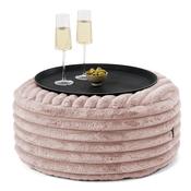 Ottoman Pouf with a Serving Tray - Ultra Plush Cord Dusty Pink