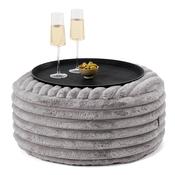 Ottoman Pouf with a Serving Tray - Ultra Plush Cord Grey