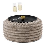 Ottoman Pouf with a Serving Tray - Ultra Plush Cord Minky