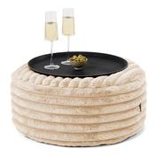 Ottoman Pouf with a Serving Tray - Ultra Plush Cord Peach