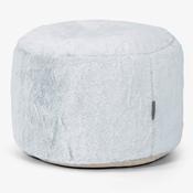 Small Round Footstool - Fluffy Faux Fur Rabbit Dusty Blue