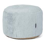 Small Round Footstool - Fluffy Faux Fur Rabbit Dusty Blue