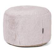 Small Round Footstool - Fluffy Faux Fur Rabbit Dusty Pink