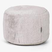 Small Round Footstool - Fluffy Faux Fur Rabbit Light Grey