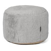 Small Round Footstool - Fluffy Faux Fur Rabbit Light Grey
