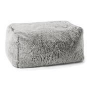 Small Footstool - Fluffy Faux Fur Rabbit Light Grey