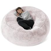 Mega Mammoth Bean Bag Sofa - Fluffy Faux Fur Rabbit Dusty Pink